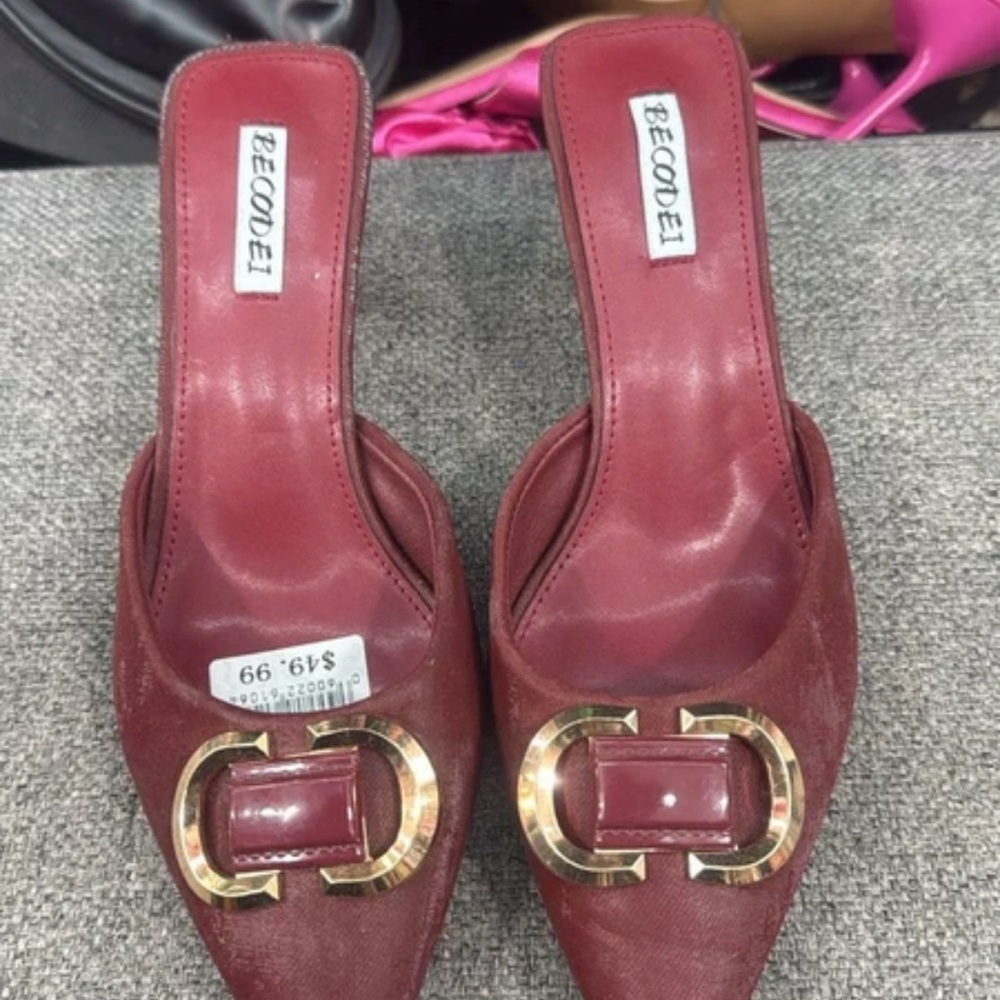 BeCode Red Mules with Gold Accent